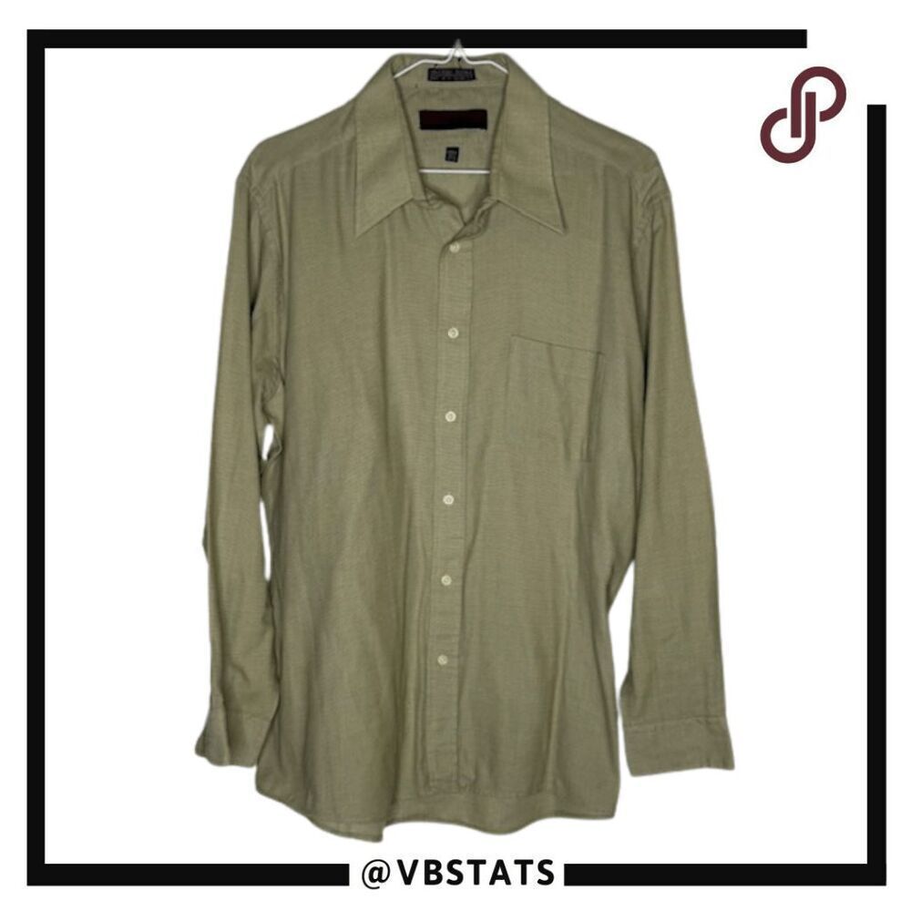 Saxon Men's Fitted Pocket Long Sleeve Button‎ Down Shirt Green Size 16.5